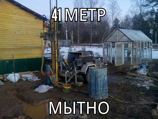 Бурение и прокачка скважины на воду глубиной 41 метр на участке в дер. Мытно (Новгородская область).